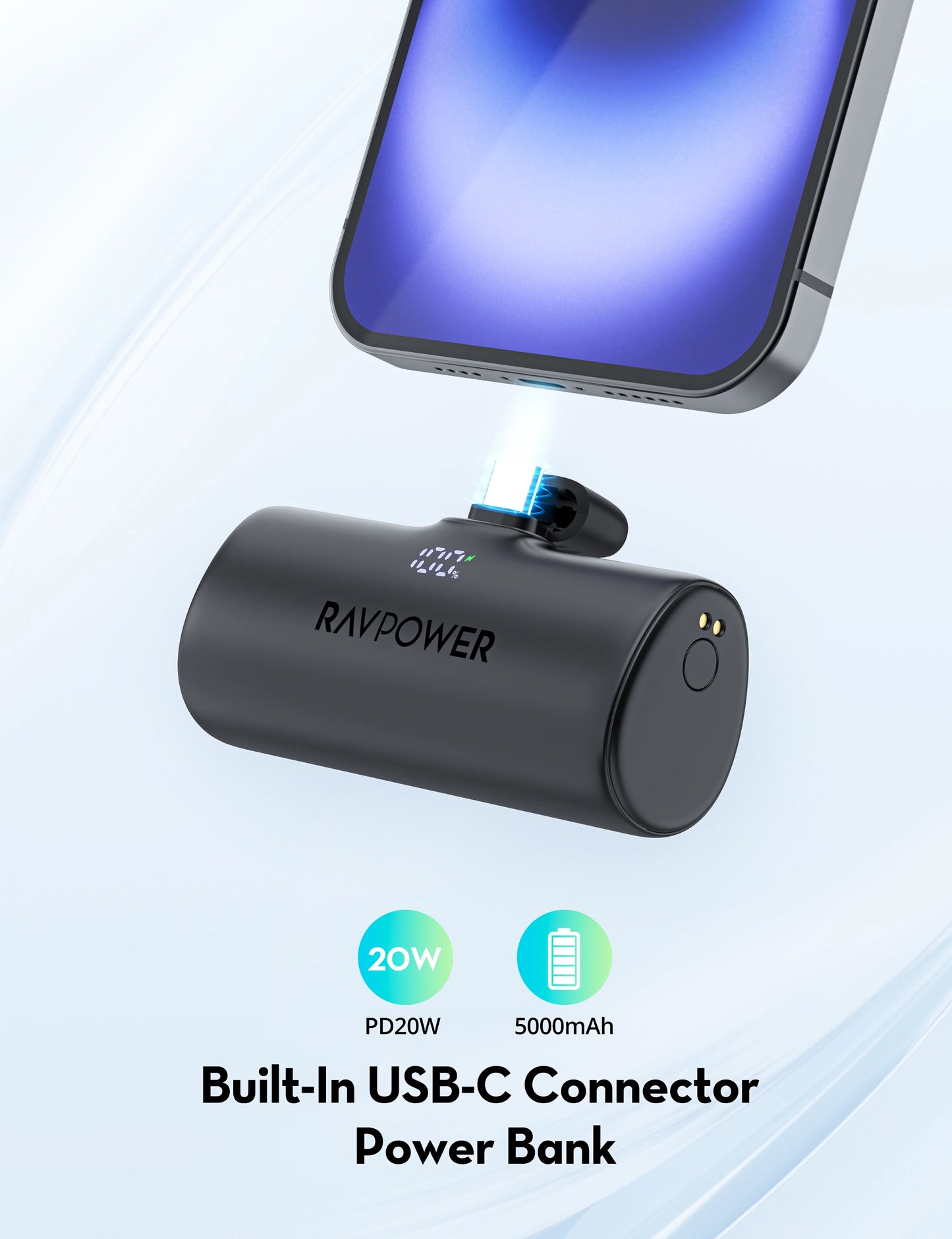 Mini Power Bank 5,000 mAh, USB-C PD 20W Fast Charging, Ultra-Compact