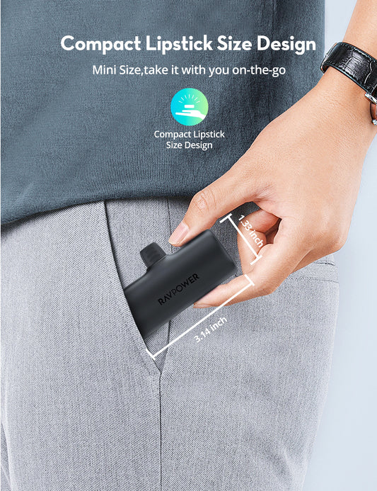 Mini Power Bank 5,000 mAh, USB-C PD 20W Fast Charging, Ultra-Compact