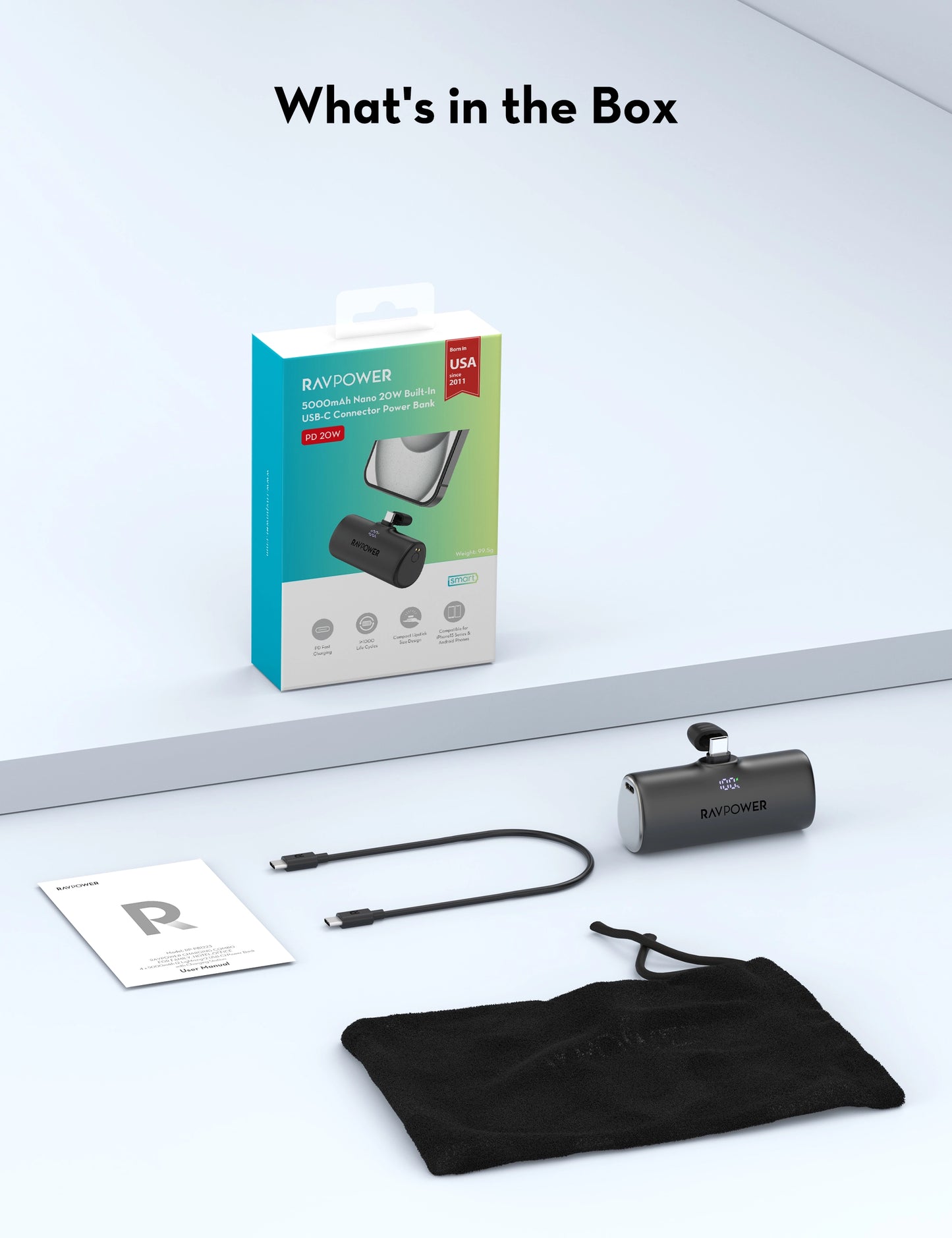 Mini Power Bank 5,000 mAh, USB-C PD 20W Fast Charging, Ultra-Compact