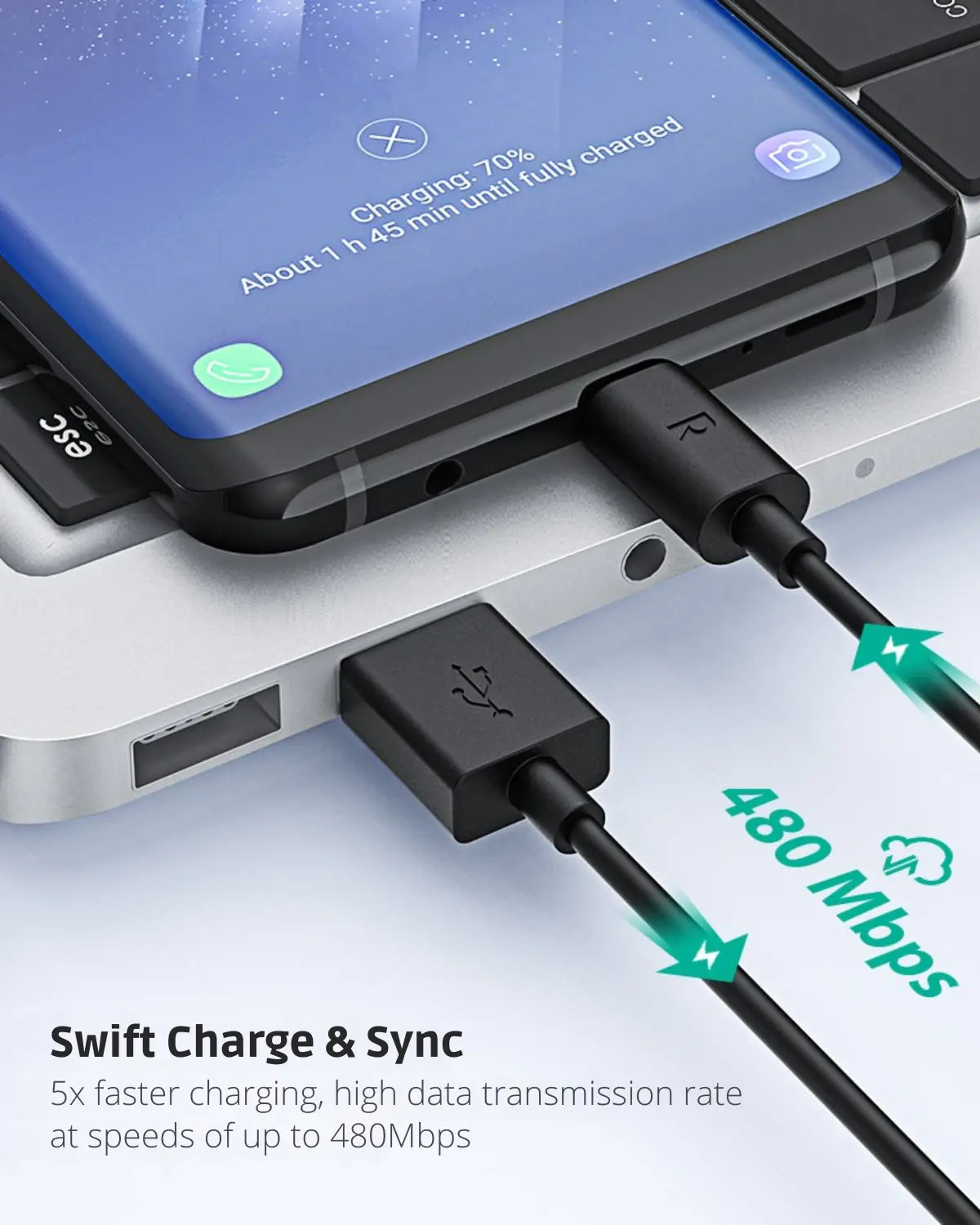 USB-A to USB-C Cable (1M) 60W Fast Charging, Durable TPE Cable