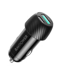49W Dual-Port Car Charger – 25W USB-C PD + 24W QC3.0 USB-A Fast Charging, Compact & Universal Fit