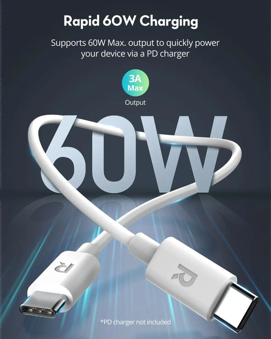 USB-C to USB-C Charging Cable – 60W Fast Charging, 1M Durable TPE Cable for iPhone 16 Series, iPad Pro, Galaxy S24, Pixel 8 & More