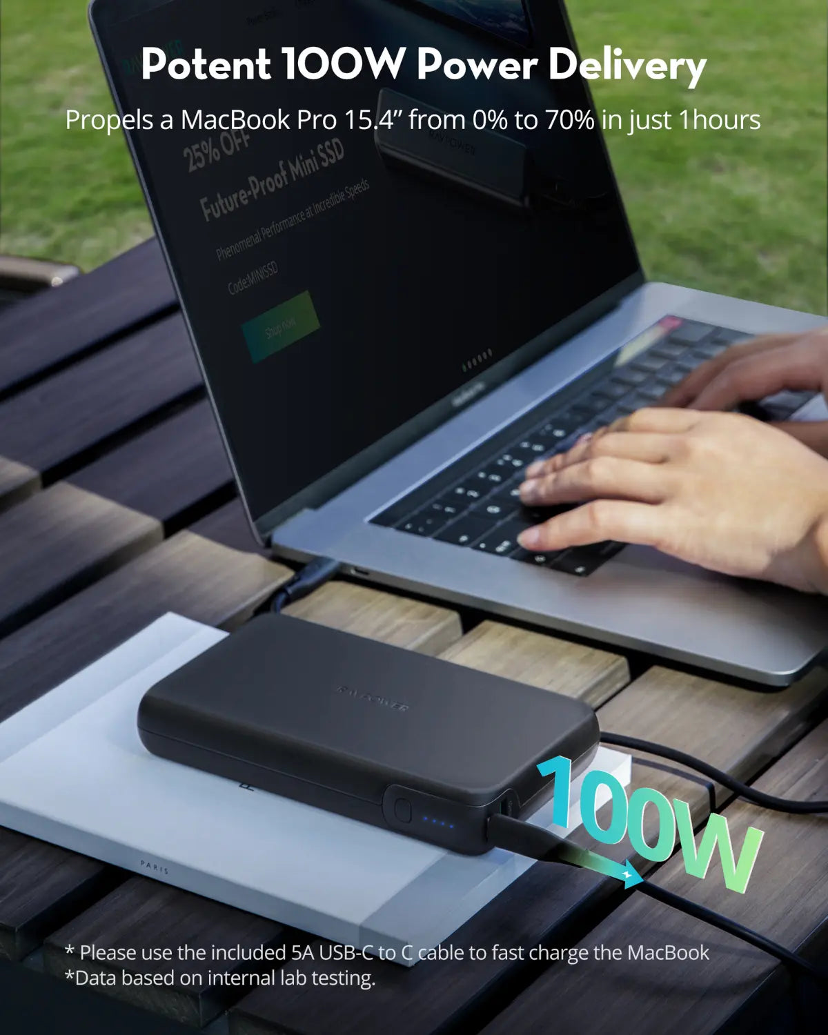 30,000mAh Power Bank – 100W PD Fast Charging, LED Display, USB-C Laptop & Smartphone Compatible