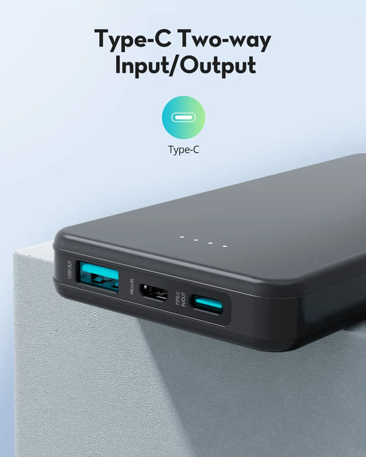 10,000mAh Power Bank – Dual Input & Output, USB-C Fast Charging, Compact & Affordable