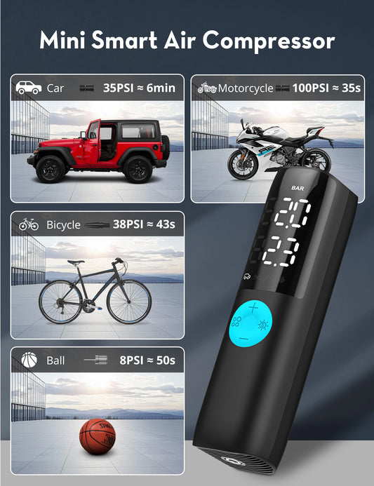 Portable Tire Inflator – 12V DC Car Air Compressor, Auto Shut-Off, LED Light, No Battery Design (Safe in Car Use)