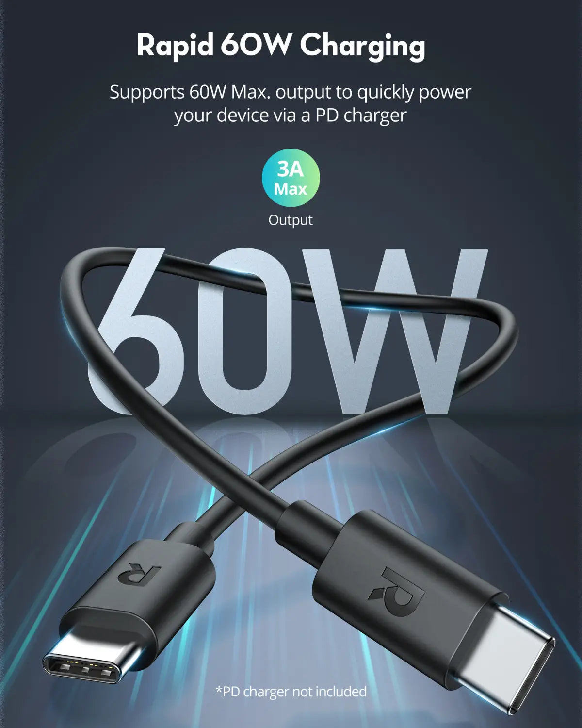 USB-C to USB-C Charging Cable – 60W Fast Charging, 1M Durable TPE Cable for iPhone 16 Series, iPad Pro, Galaxy S24, Pixel 8 & More