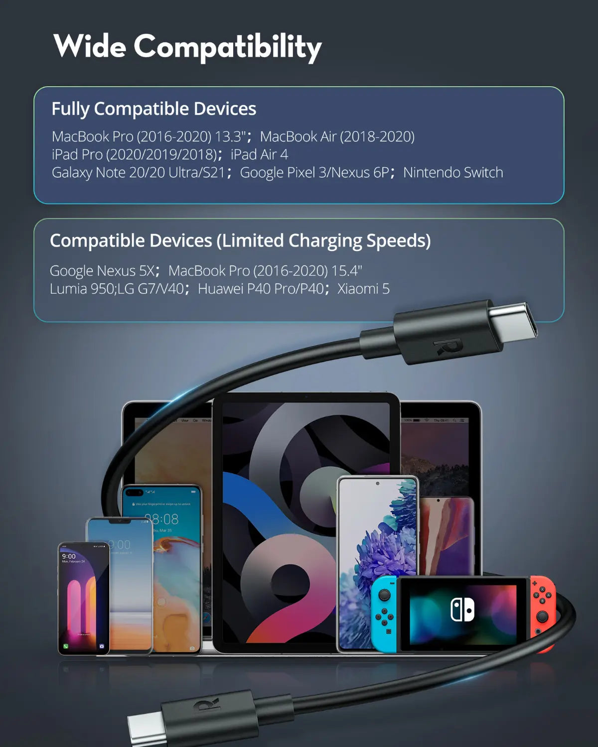 USB-C to USB-C Charging Cable – 60W Fast Charging, 2M Extra-Long Durable TPE Cable for iPhone 16 Series, iPad Pro, Galaxy S24, Pixel 8 & More