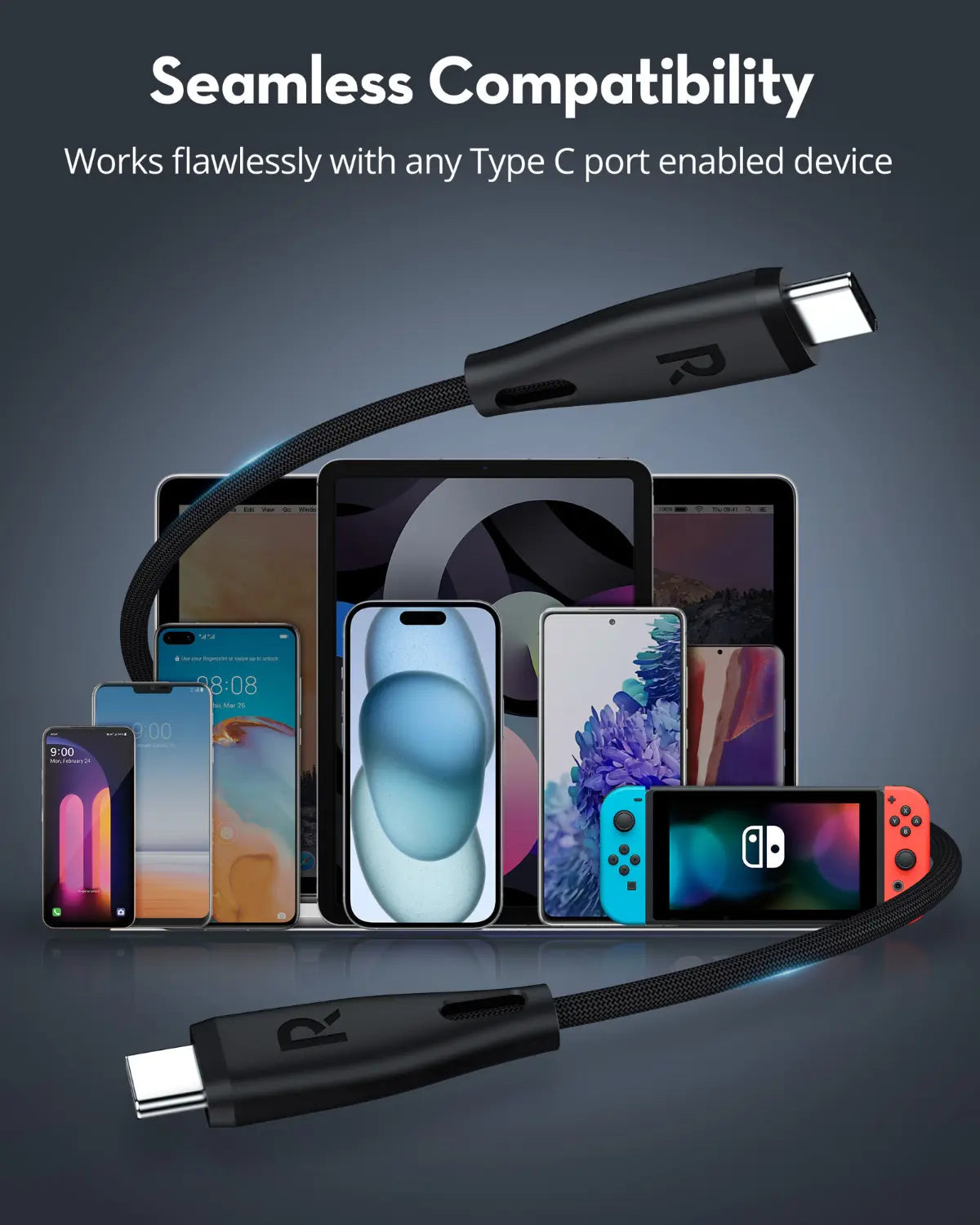 USB-C to USB-C Charging Cable – 60W Fast Charging, 1.2M Ultra-Durable Nylon Braided Cable with CNC Metal Connectors