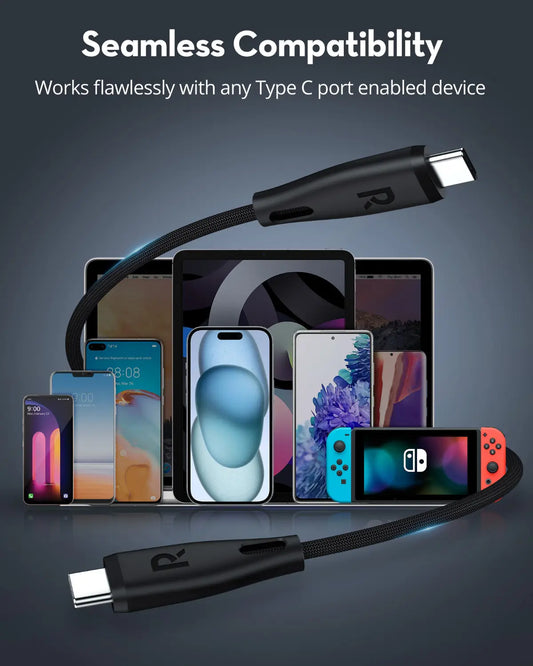 USB-C to USB-C Charging Cable – 60W Fast Charging, 1.2M Ultra-Durable Nylon Braided Cable with CNC Metal Connectors