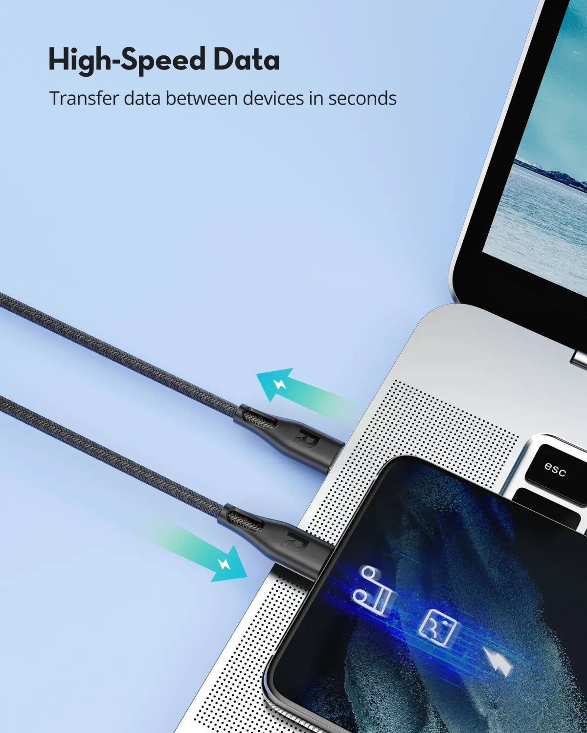 USB-C to USB-C Charging Cable – 60W Fast Charging, 2M Extra-Long Durable Nylon Braided Cable