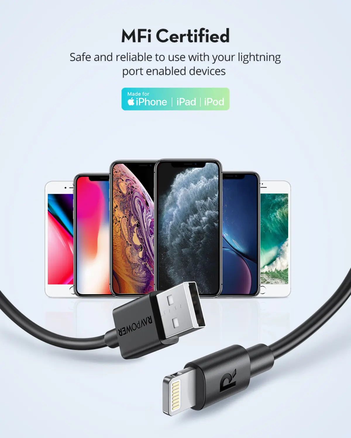 USB-A to Lightning Charging Cable – MFi Certified, 27W Fast Charging, 1M Durable TPE Cable for iPhone, iPad & More
