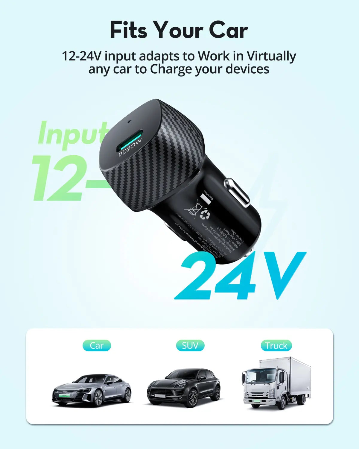 USB-C Car Charger – 20W PD Fast Charging, Compact