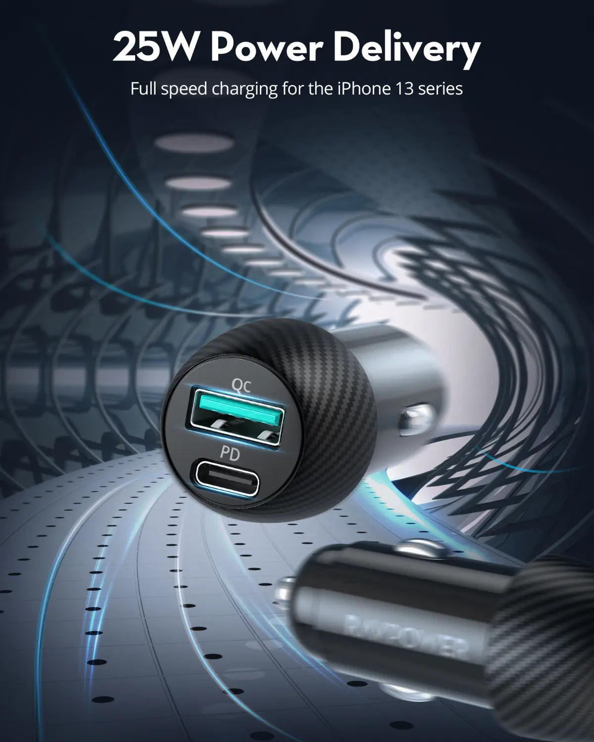 49W Dual-Port Car Charger – 25W USB-C PD + 24W QC3.0 USB-A Fast Charging, Compact & Universal Fit