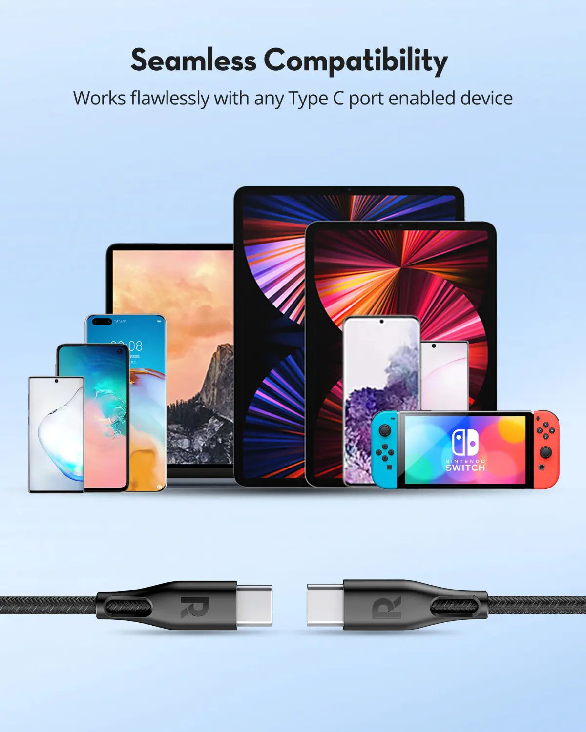 USB-C to USB-C Charging Cable – 60W Fast Charging, 1.2M Durable Nylon Braided Cable