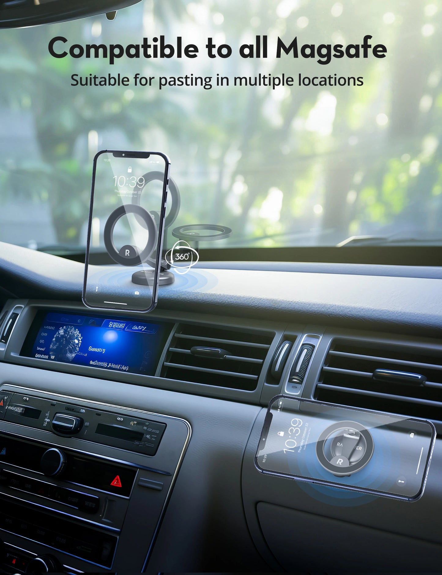 Magnetic Car Phone Holder – 360° Biaxial Adjustment, Strong N52 Magnets, Aluminum Alloy Build