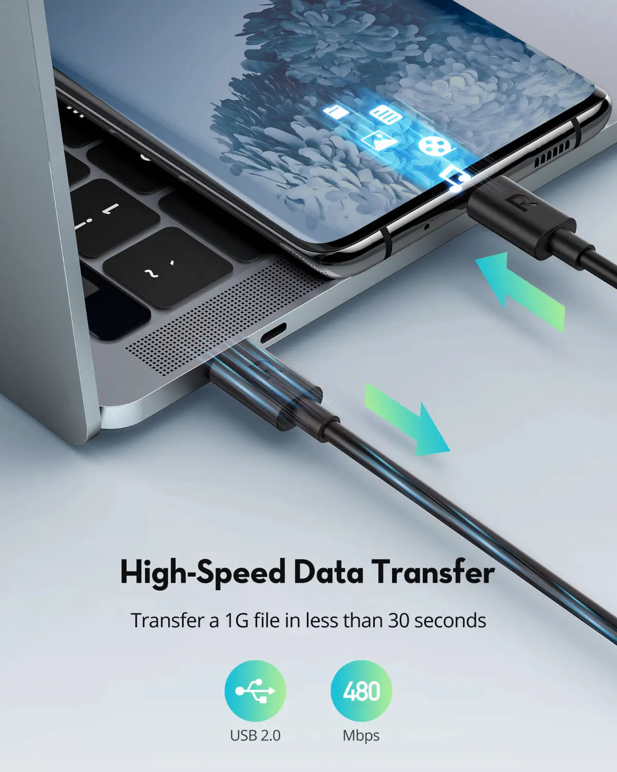 USB-C to USB-C Charging Cable – 60W Fast Charging, 2M Extra-Long Durable TPE Cable for iPhone 16 Series, iPad Pro, Galaxy S24, Pixel 8 & More