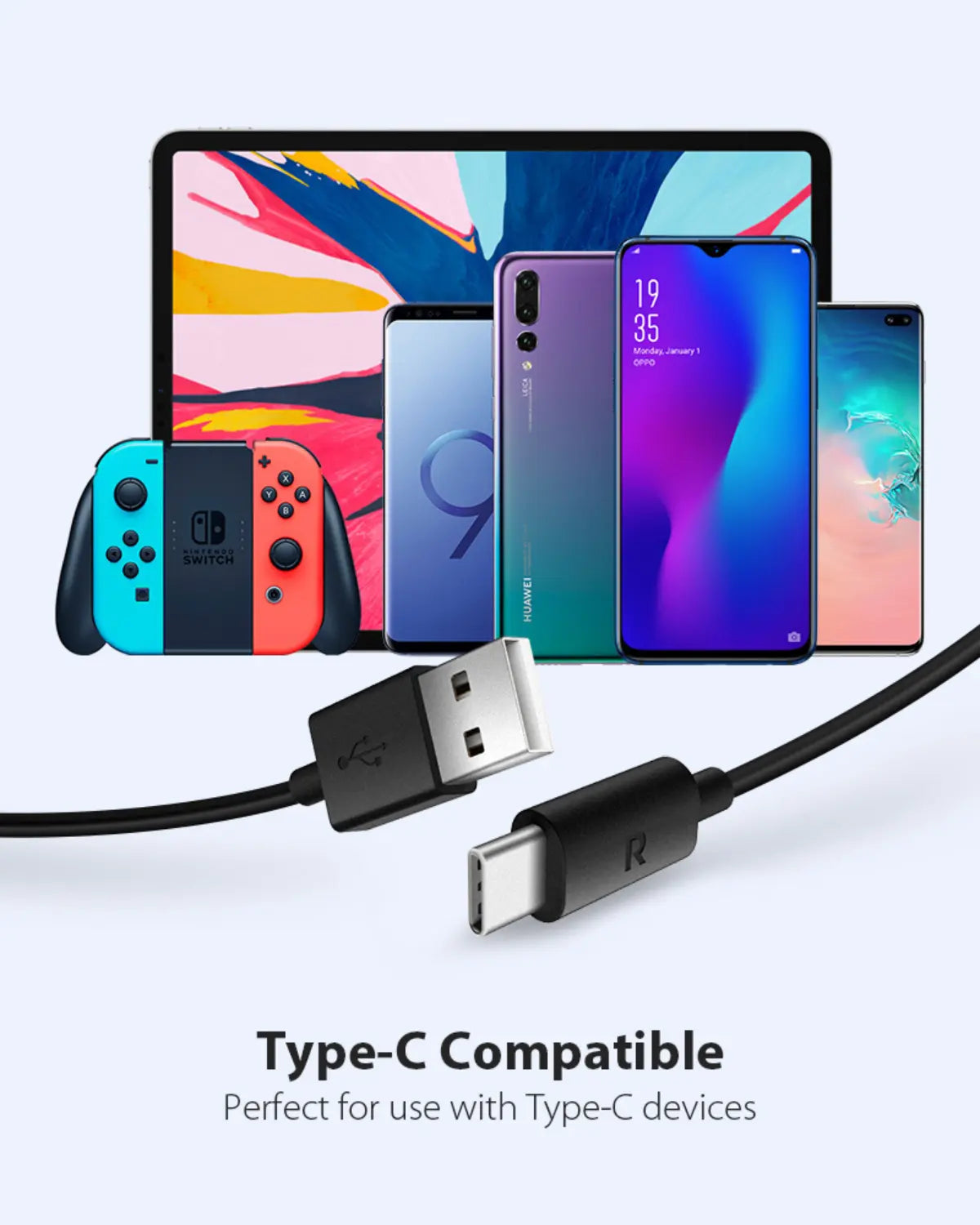 USB-A to USB-C Cable (1M) 60W Fast Charging, Durable TPE Cable