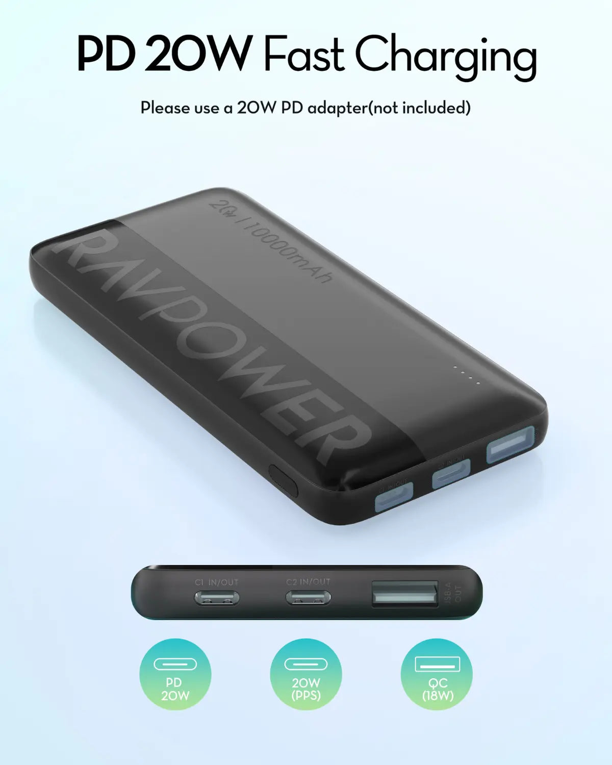 10,000mAh Power Bank – 22.5W SCP & 20W PD Fast Charging, USB-C Two-Way, Triple Output Charger