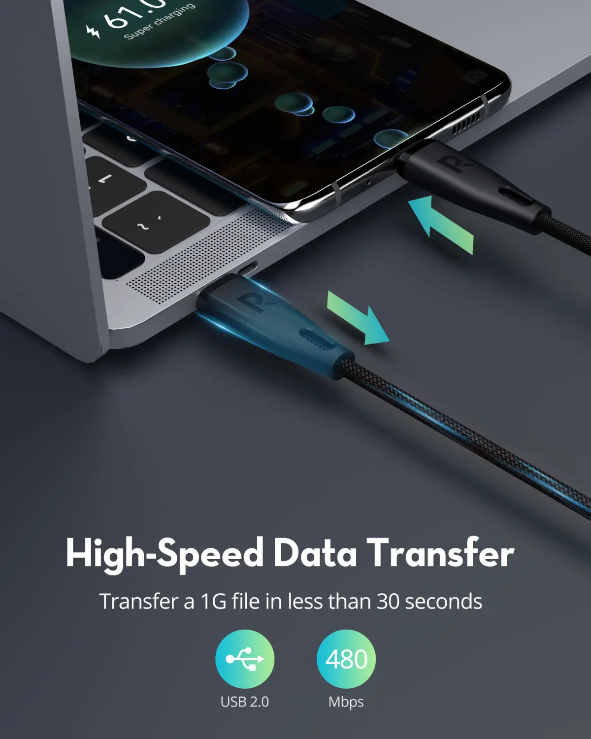 USB-C to USB-C Charging Cable – 60W Fast Charging, 1.2M Ultra-Durable Nylon Braided Cable with CNC Metal Connectors