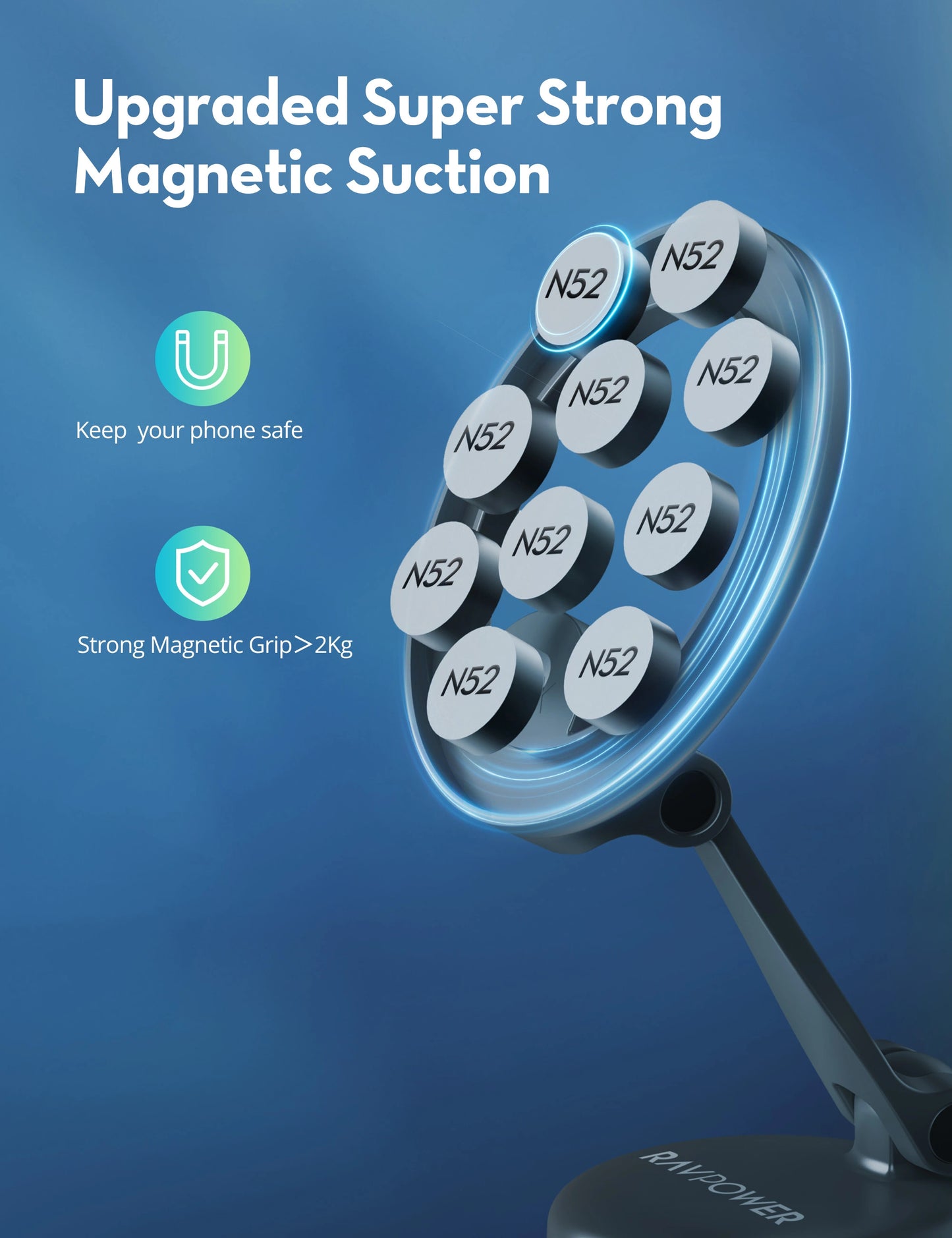 Magnetic Car Phone Holder – 360° Biaxial Adjustment, Strong N52 Magnets, Aluminum Alloy Build