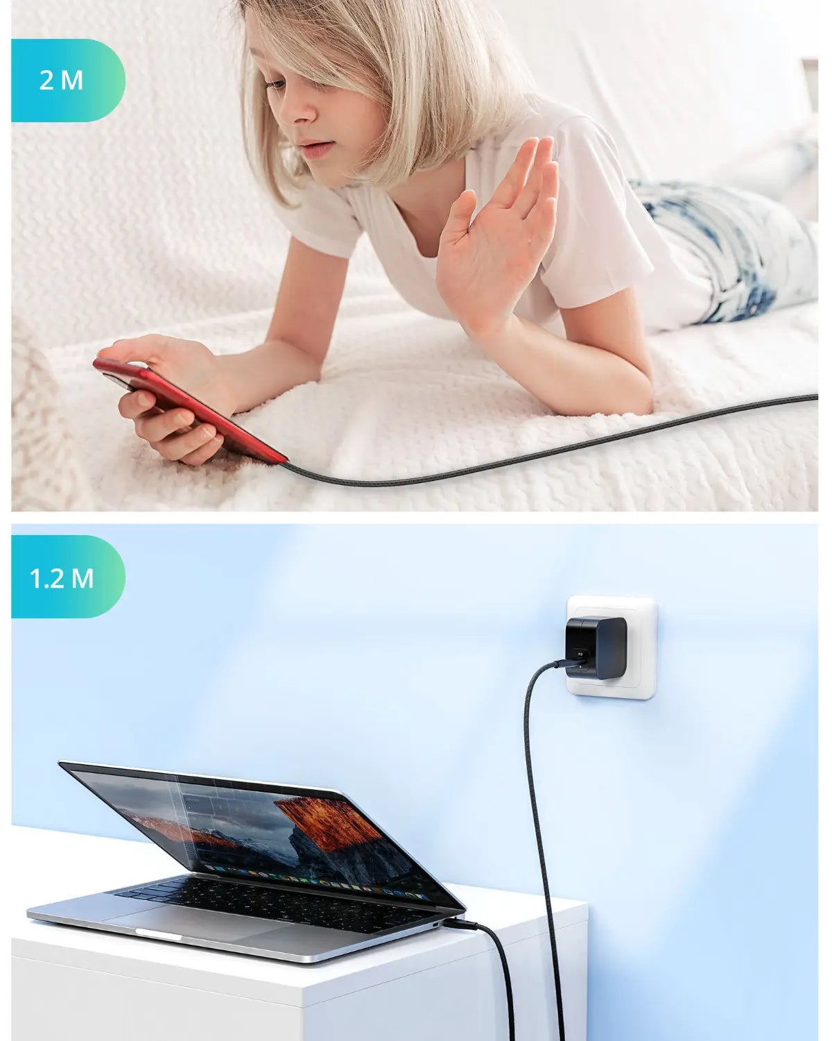 USB-C to USB-C Charging Cable – 60W Fast Charging, 2M Extra-Long Durable Nylon Braided Cable