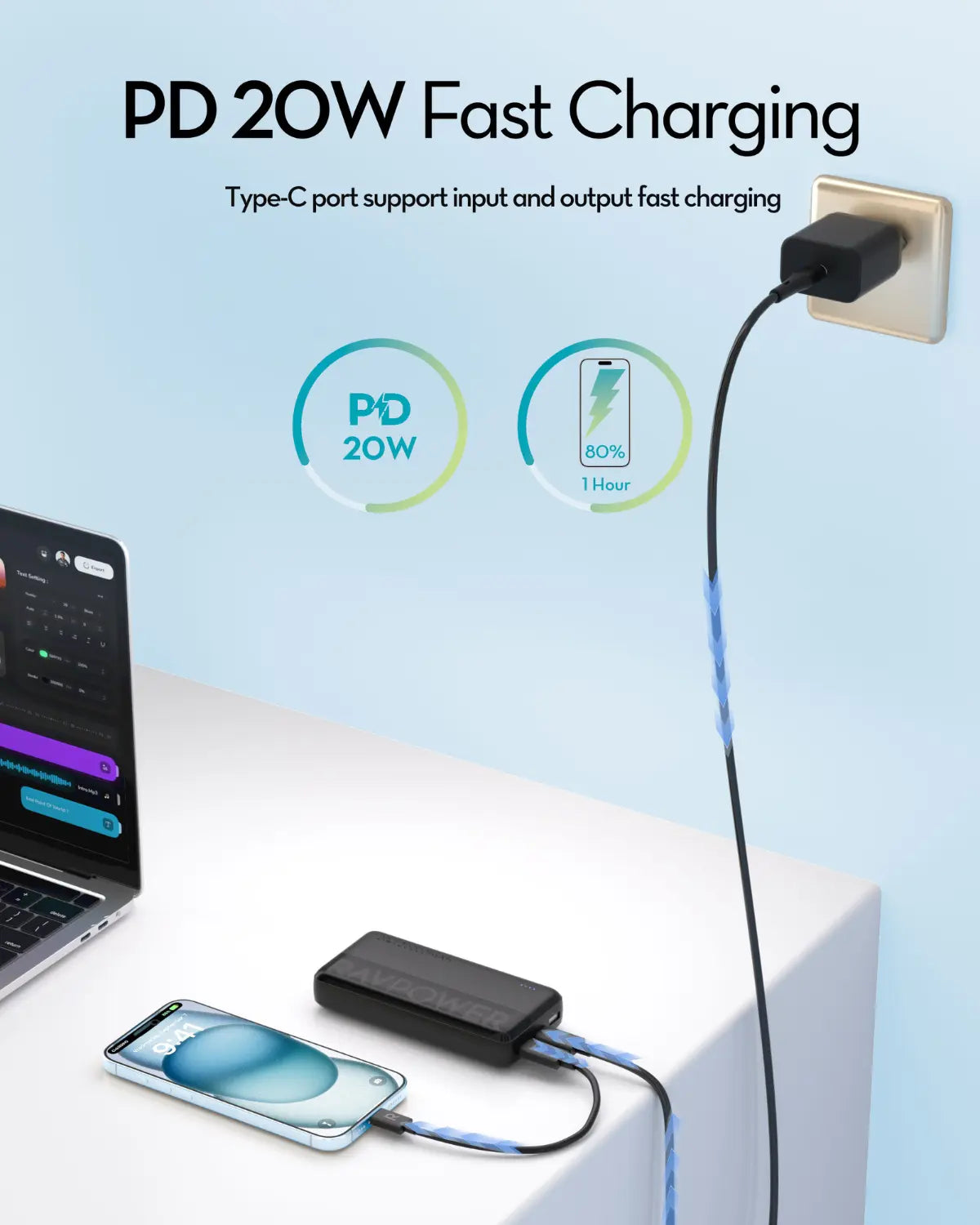 20,000mAh Power Bank – 22.5W SCP & 20W PD Fast Charging, USB-C Two-Way, Triple Port Output