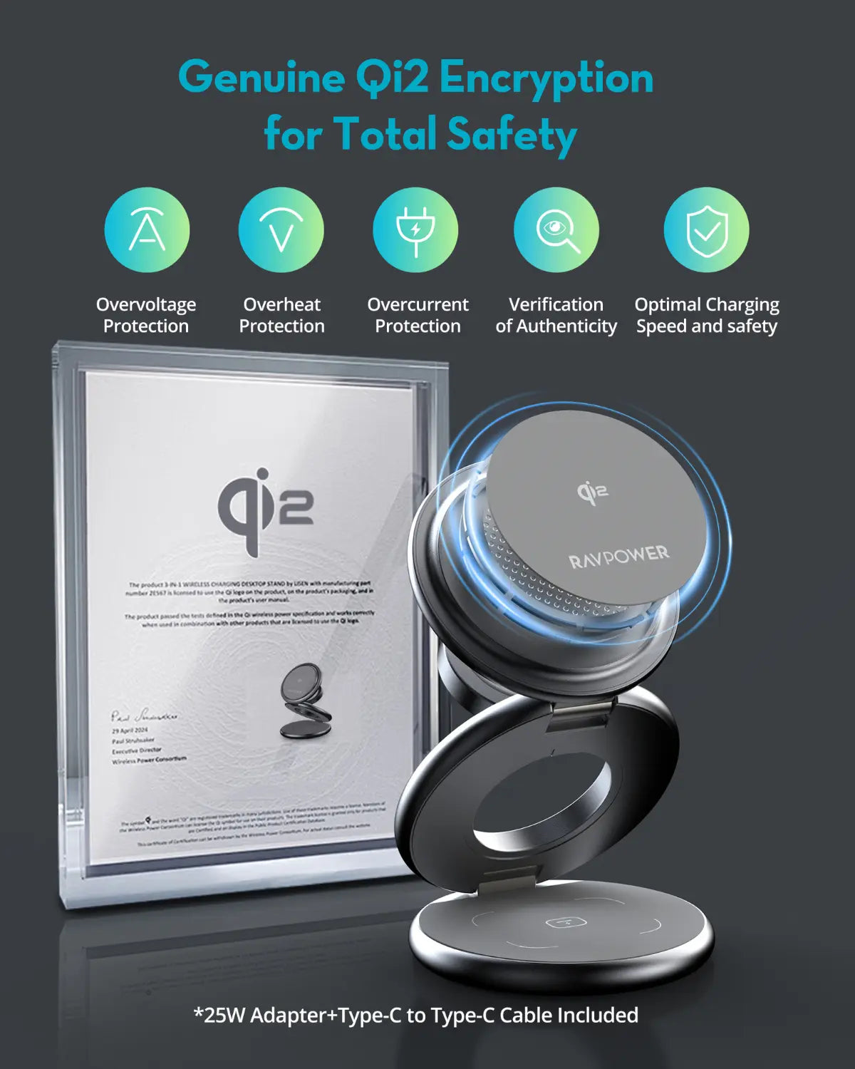 3-in-1 Wireless Charger (Titanium Gray) – 15W MagSafe-Compatible Charging Stand for iPhone, Apple Watch, and AirPods