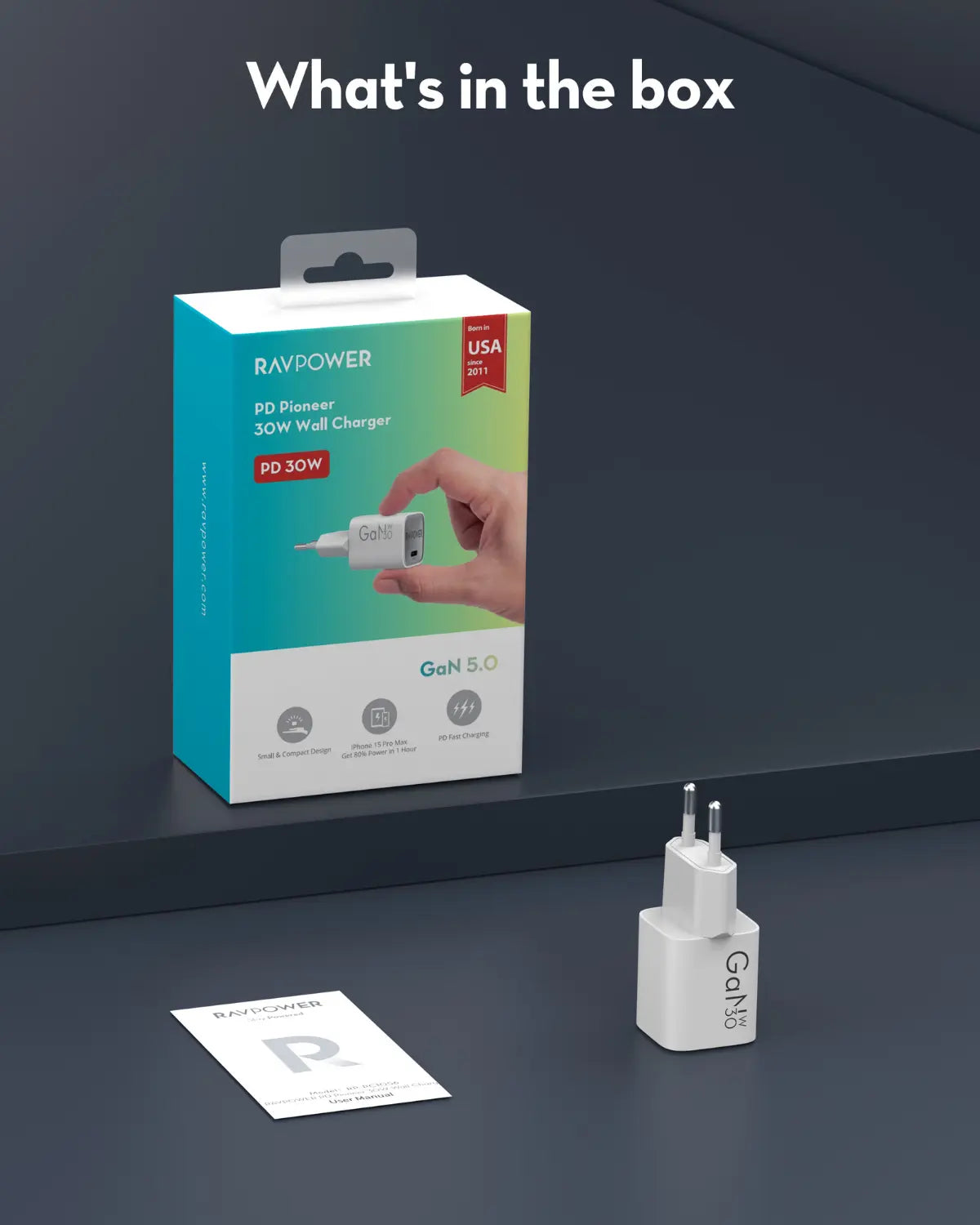 30W USB-C GaN Wall Charger – PD 3.0 Fast Charging, Ultra-Compact Design, EU Plug