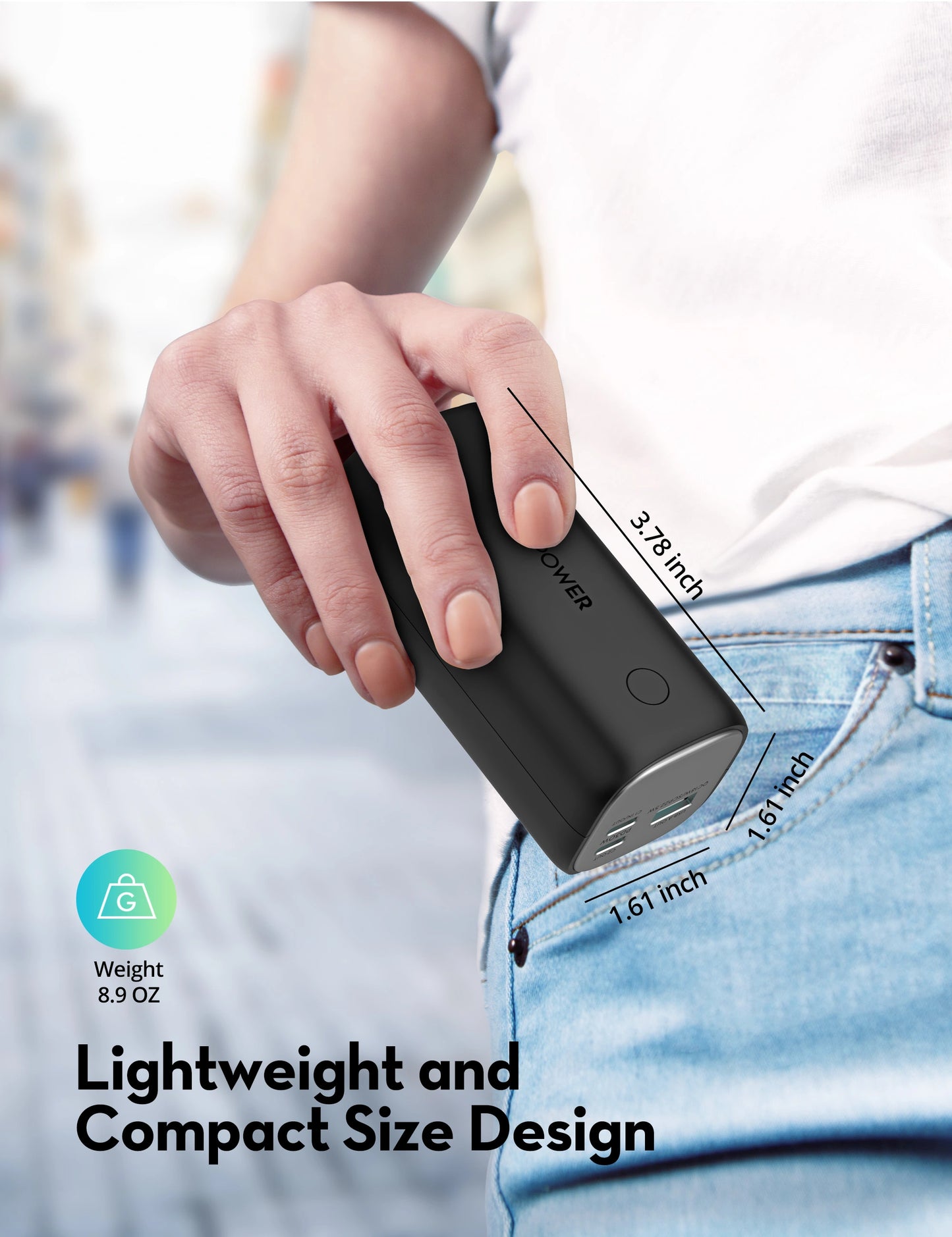 Compact Power Bank 14,000 mAh, 30W USB-C PD Fast Charging, LED Display, Triple-Port Output (2C+1A)