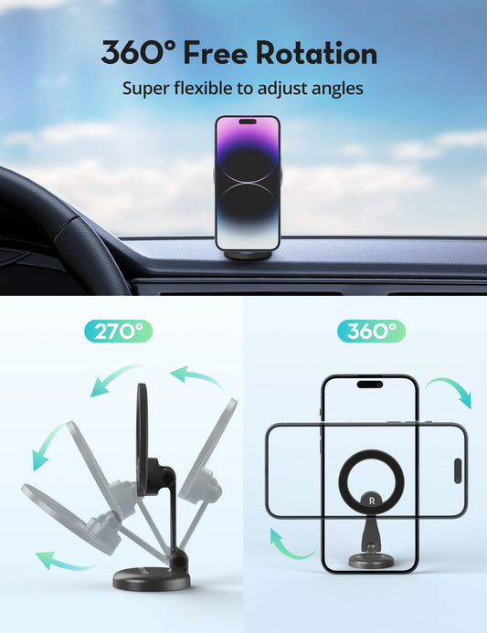 Magnetic Car Phone Holder – 360° Biaxial Adjustment, Strong N52 Magnets, Aluminum Alloy Build