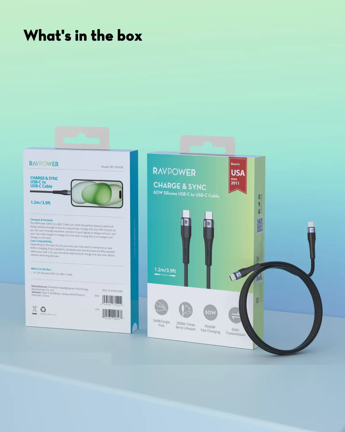 USB-C to USB-C Charging Cable – 60W Fast Charging, 1.2M Ultra-Flexible Liquid Silicone Cable with 20,000+ Bend Lifespan