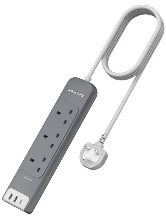 Power Strip – 6-in-1 with 3 AC Outlets, 2 USB-A & 1 USB-C, PD 30W Fast Charging, 3M Cord, 3250W Max Load