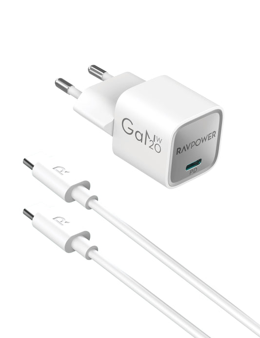 Fast Charging Combo – 20W GaN USB-C Wall Charger + 1M C to C Cable