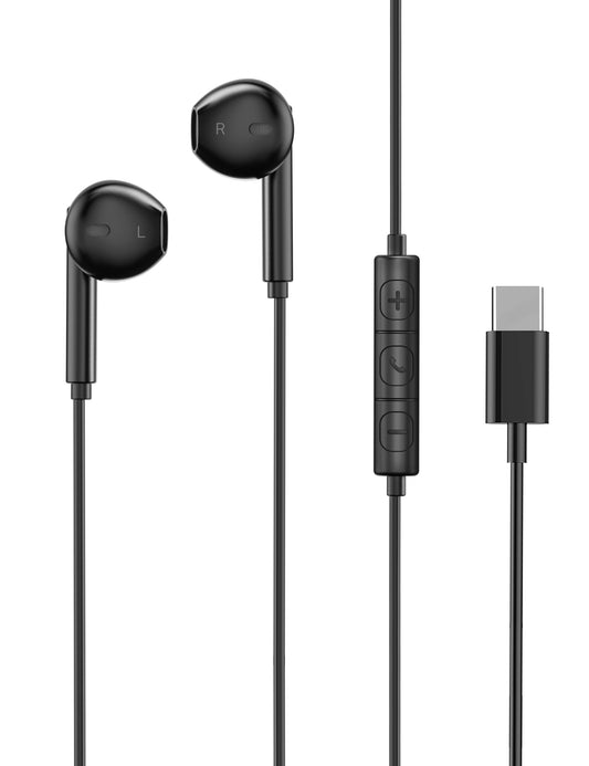 Wired USB-C Earphones – Booming Bass, In-Line Remote, 14mm Dynamic Drivers, Plug & Play (1.2M Cable)