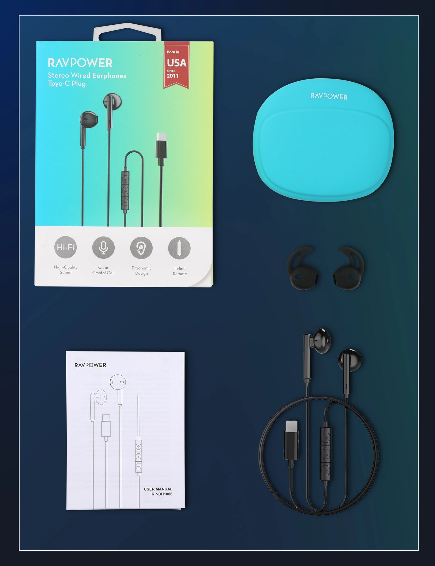 Wired USB-C Earphones – Booming Bass, In-Line Remote, 14mm Dynamic Drivers, Plug & Play (1.2M Cable)