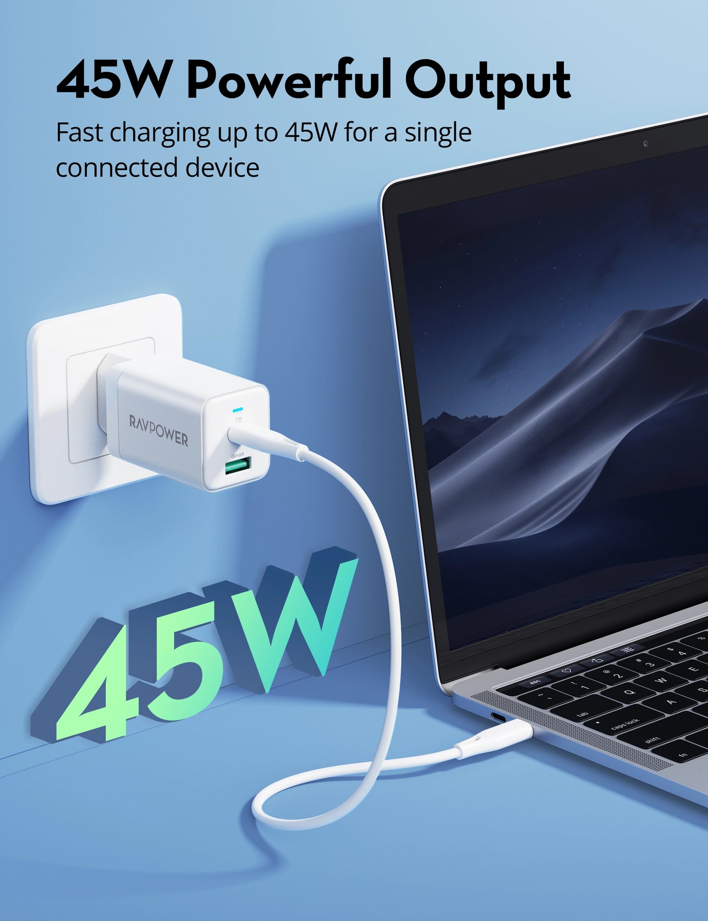 45W GaN Dual-Port Wall Charger – USB-C PD + USB-A QC Fast Charging, Compact EU Plug Charger
