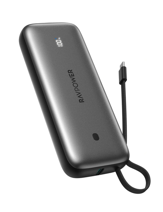 Pocket Power Bank 20,000 mAh, 35W PD Fast Charging, Built-In USB-C Cable, Triple-Port Output, SCP 22.5W Support