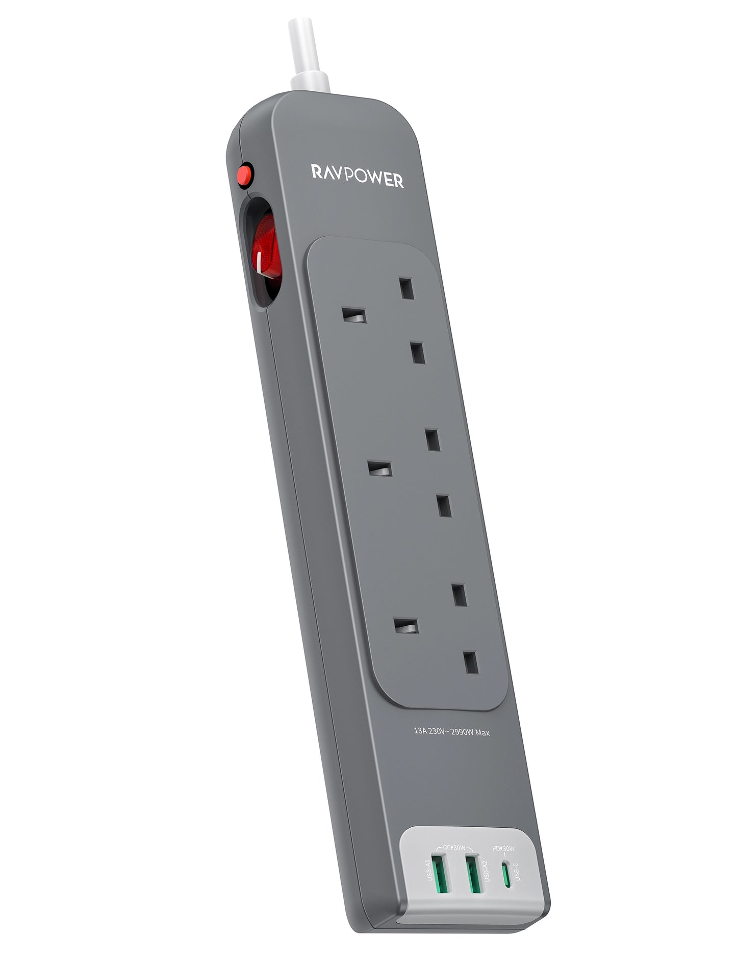 Power Strip – 6-in-1 with 3 AC Outlets, 2 USB-A & 1 USB-C, PD 30W Fast Charging, 3M Cord, 3250W Max Load
