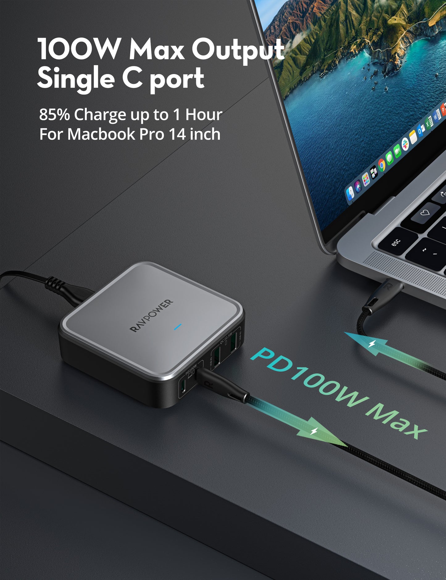 Desktop 100W 4 ports with C-C 100W cable