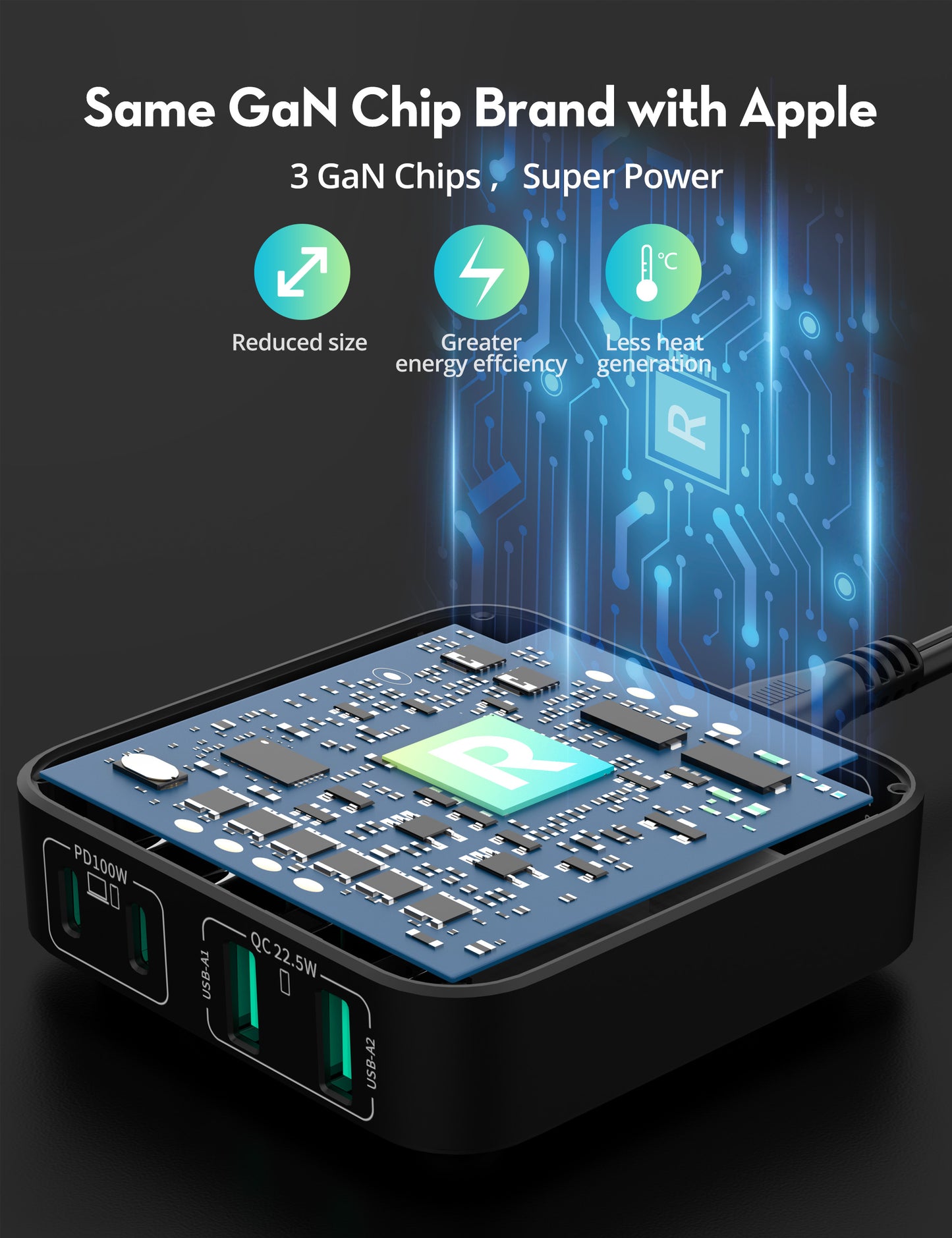 Desktop 100W 4 ports with C-C 100W cable