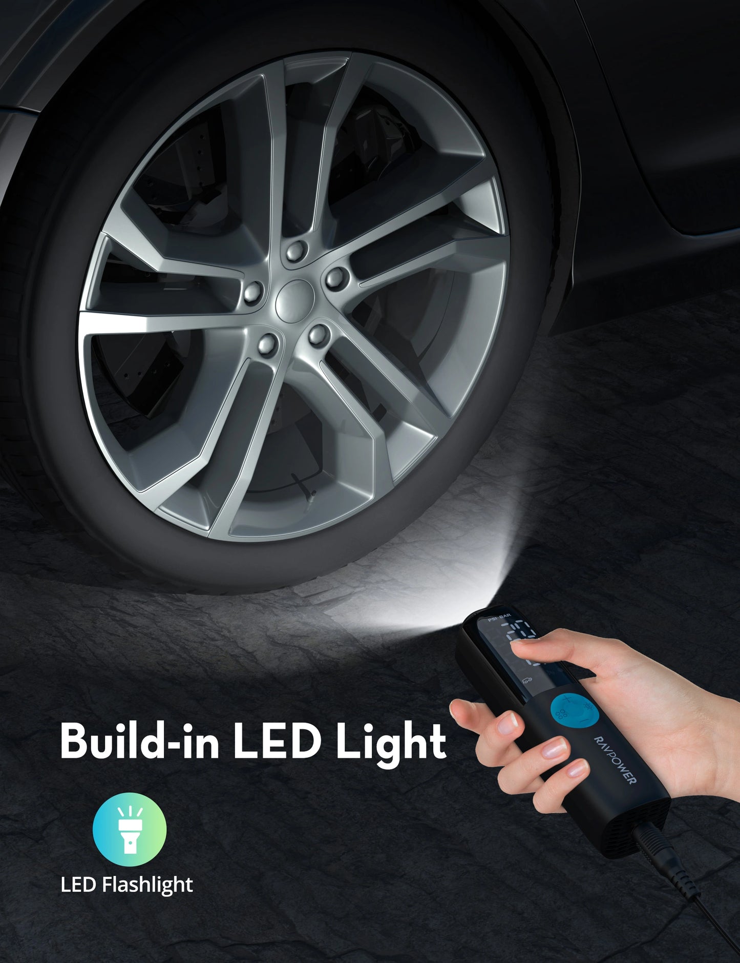 Portable Tire Inflator – 12V DC Car Air Compressor, Auto Shut-Off, LED Light, No Battery Design (Safe in Car Use)