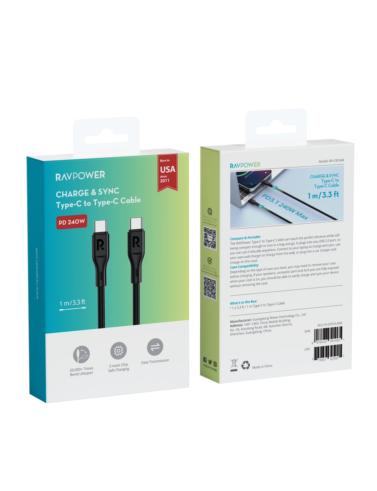 Nylon Braided USB-C to USB-C Cable 240W – 1m